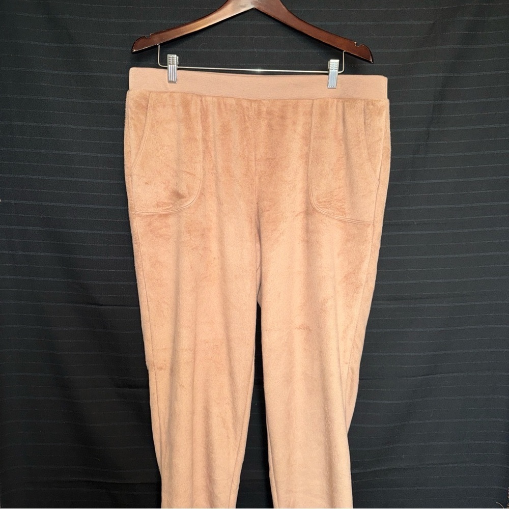 AnyBody Brown Soft Fuzzy Pull On Elastic Waist Cozy Lounge Pants w/ Pockets L